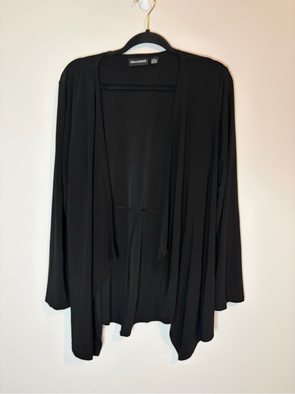 Nina Leonard Black Open-Front Draped Lounge Lightweight Flowy Cardigan Size L